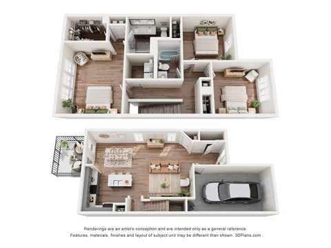 Floor plan for 3 beds, 2.5 baths, 1558 sqft